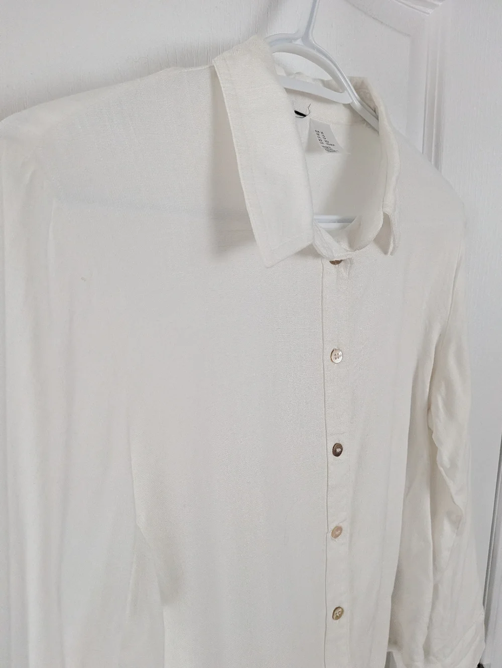 H&M White viscose Linen Blend Button Up Shirt Blouse Long Sleeve XS - Picture 8 of 10